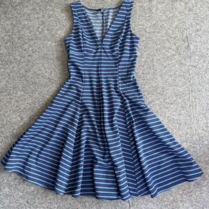 Peter Som Dress Womens 2 Blue Striped Sleeveless Fit Flare Designation Midi‎